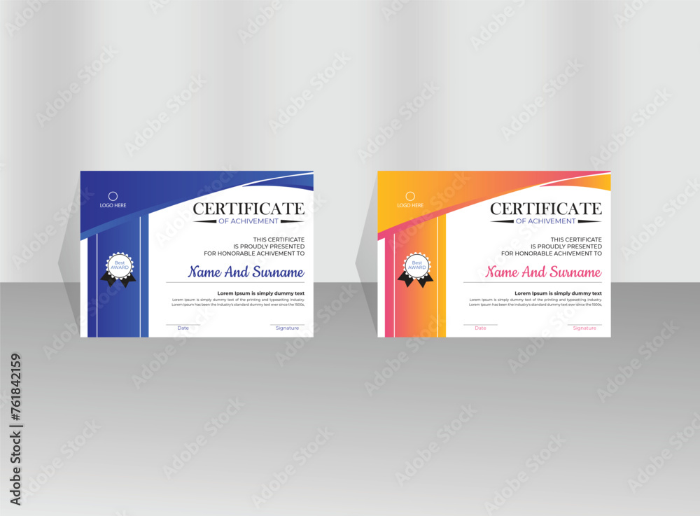 Free vector vintage achievement certificate, professional design in blue certificate template with elegant elements