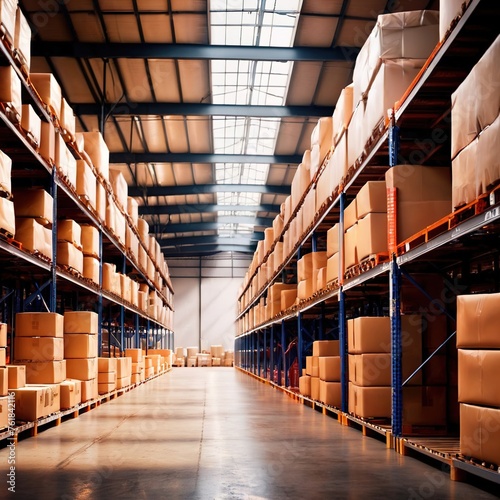 Large modern warehouse with boxes and sacks for storage in industrial logistics © Kheng Guan Toh