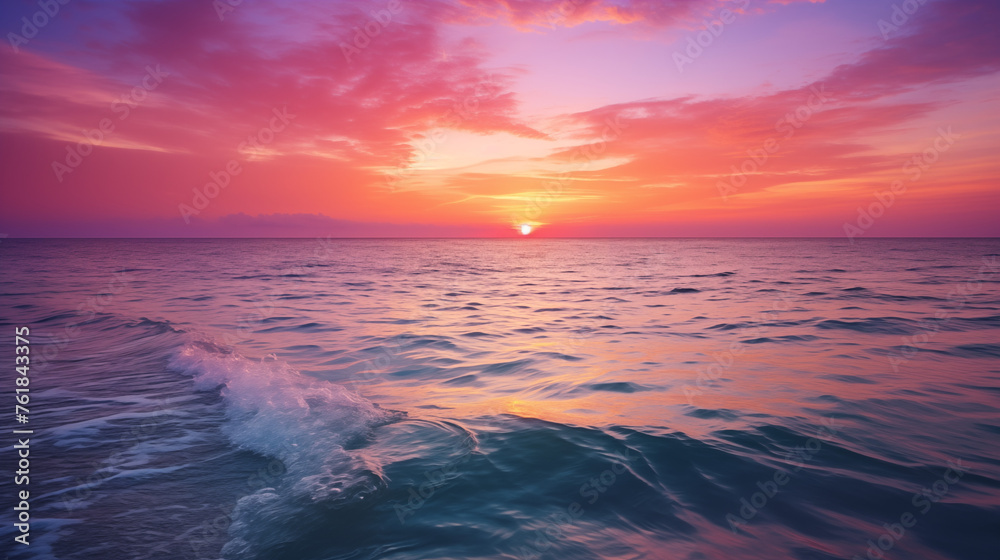 Serene Ocean Sunset with Gentle Waves and Colorful Sky