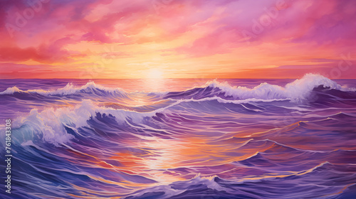 Vibrant Sunset Seascape with Dynamic Waves