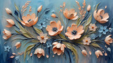 delicate spring flowers painted with oil paints on canvas in peach tones with blue tint