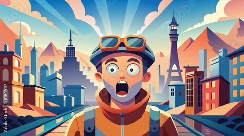 Astonished Traveler Experiencing Global Landmarks