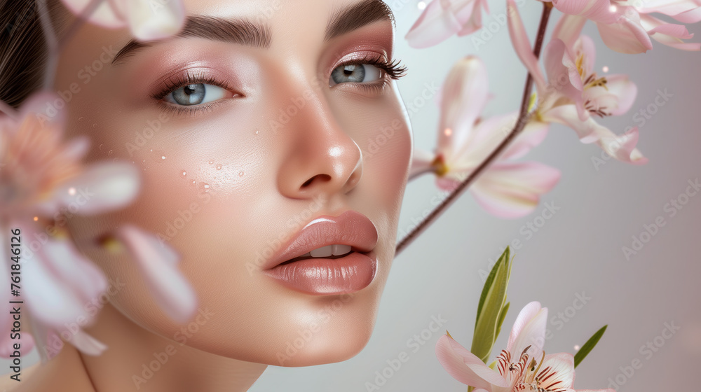 Close-up Beauty Portrait with Spring Blossoms. Close-up Beauty Portrait with Spring Blossoms.