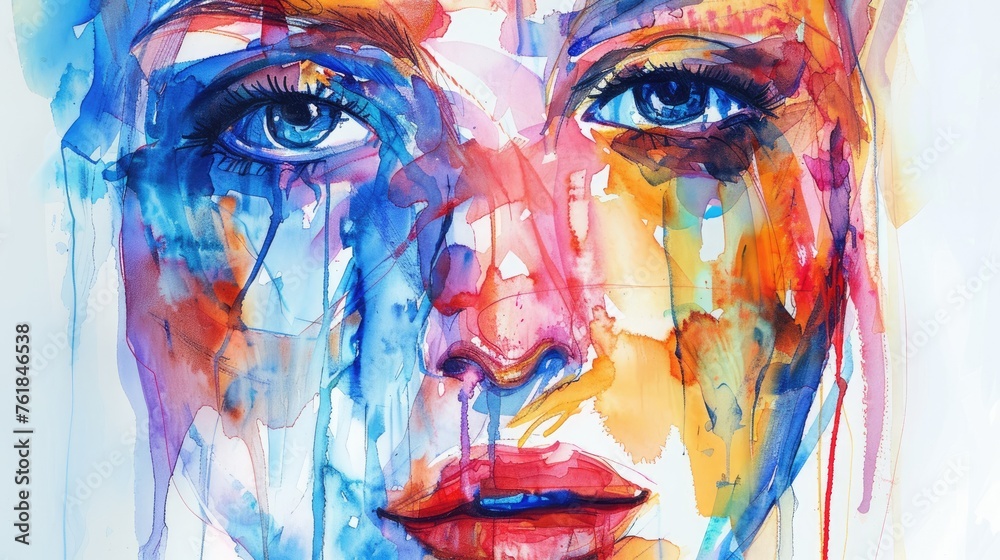 Abstract painting of woman's face. Watercolor painting on canvas. fashion art background.