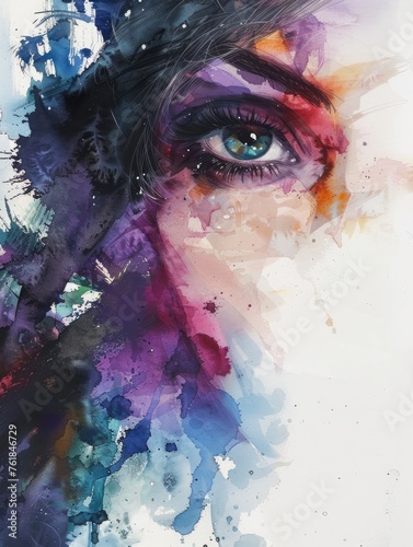 Abstract painting of woman's face. Watercolor painting on canvas. fashion art background.