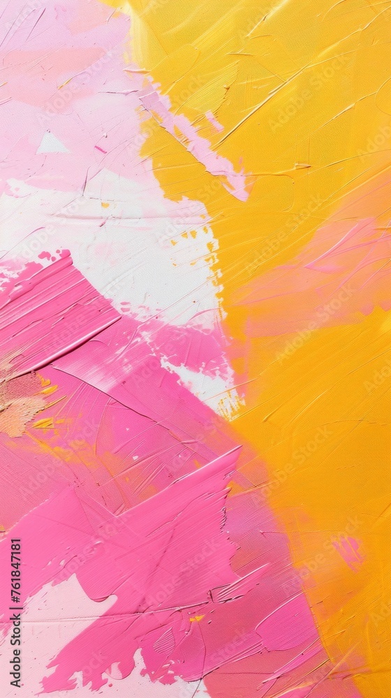 Abstract pink and yellow paint strokes on canvas