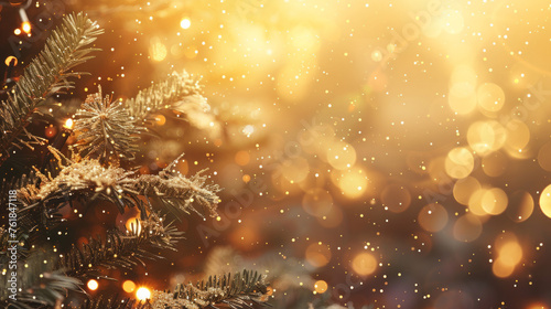 Christmas tree background with gold blurred light