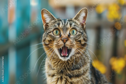 Funny cat looking shocked with mouth open