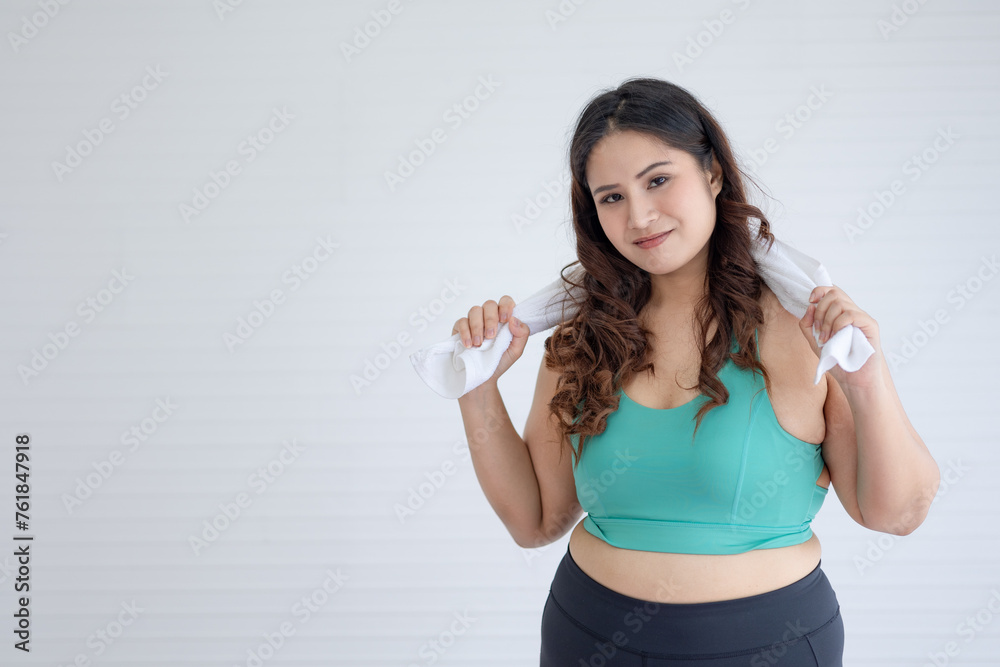 portrait of chubby Asian woman in exercise clothes portrait of chubby Asian woman in exercise clothes