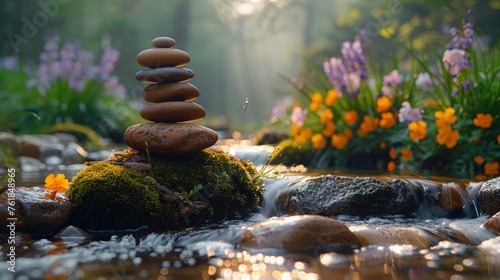 Zen stones in a serene stream