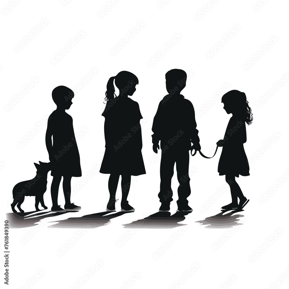 Kids silhouette in black and white editable vector