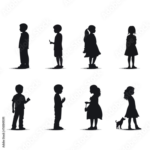 Kids silhouette in black and white editable vector