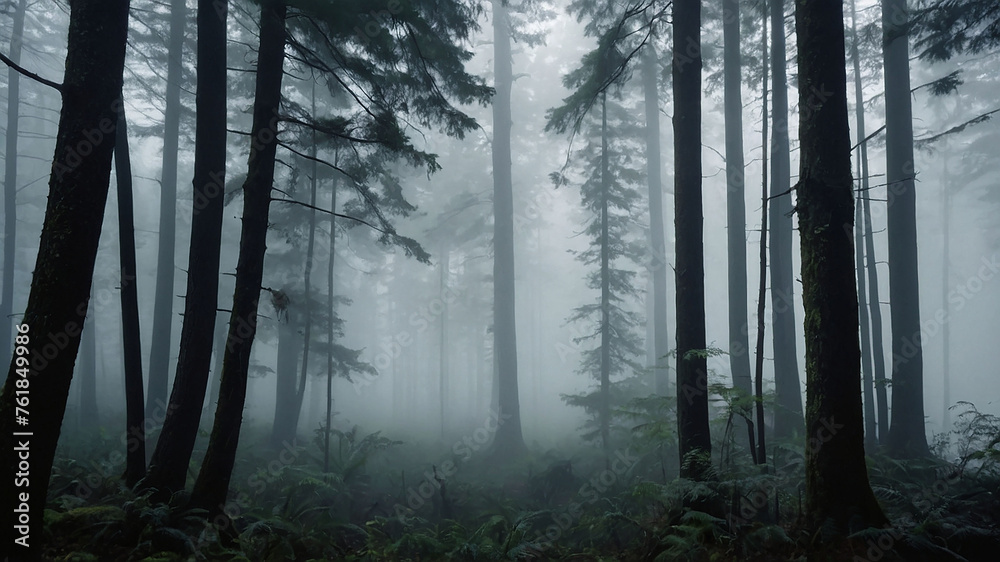 A dense fog shrouding a tranquil forest, symbolizing the mysteries of nature and the need for conservation. A dense fog shrouding a tranquil forest, symbolizing the mysteries of nature and the need for conservation.