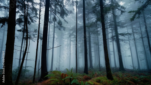 A dense fog shrouding a tranquil forest  symbolizing the mysteries of nature and the need for conservation.