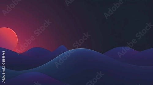 Desert Landscape with Sand Dunes and Magenta Gradient Starry Sky. Empty Contemporary Wallpaper.