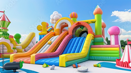 bounce house slide, Colorful bouncy castle slide for children playground 