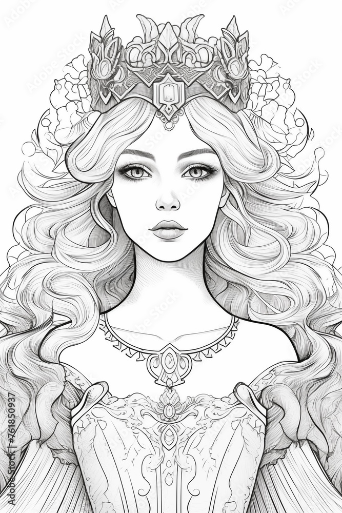 Coloring page, Princess. High quality photo. Generated by AI Coloring page, Princess. High quality photo. Generated by AI