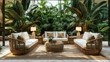 Tropical Tranquility Rattan Elegance in Botanical Lounge