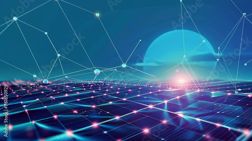 hi-tech illustration of solar panels connected to the energy network