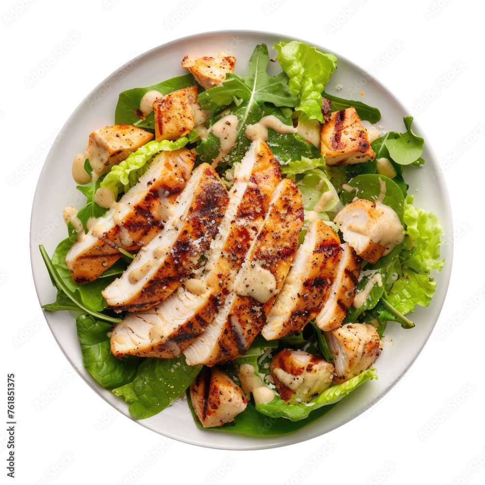 Delicious Caesar Salad with Chicken Isolated on a Transparent Background Delicious Caesar Salad with Chicken Isolated on a Transparent Background
