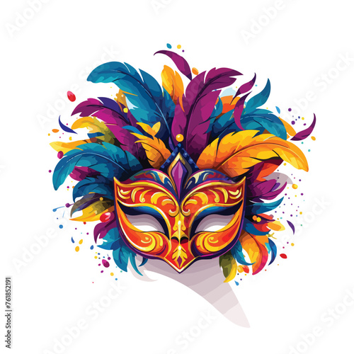 Mardi Gras mask and card on white background flat v