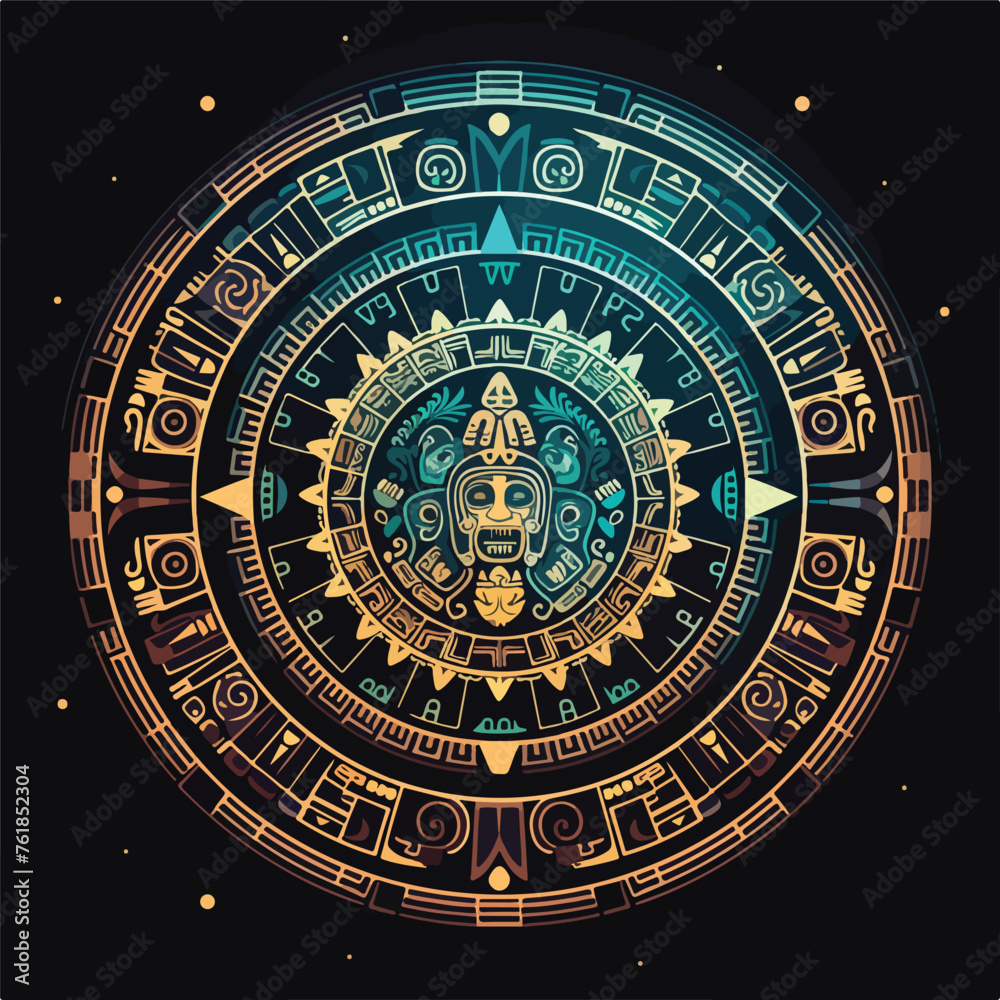 Maya calendar over black background flat vector ill