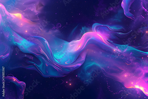 Abstract blue and purple liquid wavy shapes futuristic banner. Glowing retro waves vector background © marius