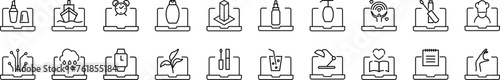 Set of thin line icons of items on laptop. Editable stroke. Simple linear illustration for web sites, newspapers, articles book