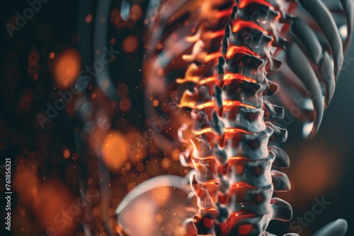 Abstract and artistic depiction of the spine with elements of science fiction and modern digital art illustration