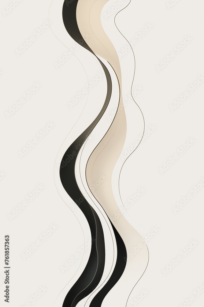 Abstract wavy lines in black and beige creating a sense of movement on a plain background