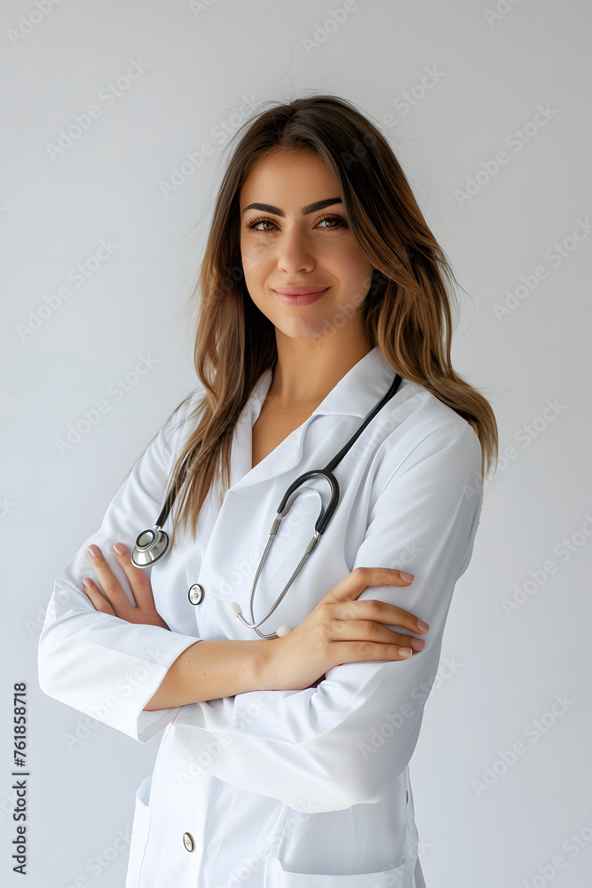 beautiful woman Doctor happy face smiling with crossed arms looking at the camera beautiful woman Doctor happy face smiling with crossed arms looking at the camera
