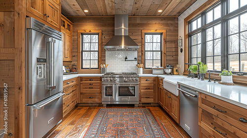 Mountain house kitchen - rustic - stainless steel appliances - stylish design and decor  - vacation home 