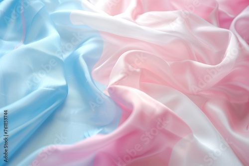 Transgender pride flag, lgbtq+ colourful background with blue, white and pink shades on fabric pleats photo