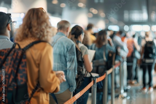 Passengers in airport check-in queue