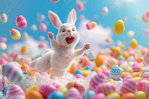 Cute Easter Bunny Jumping i...