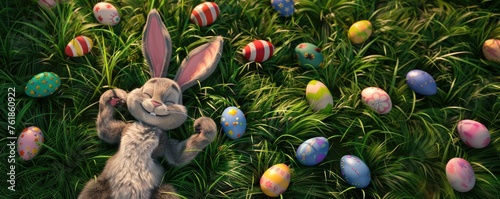 Easter Bunny Laying in a Gr...