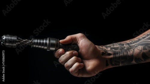 Man With Arm Tattoo Holding Flashlight