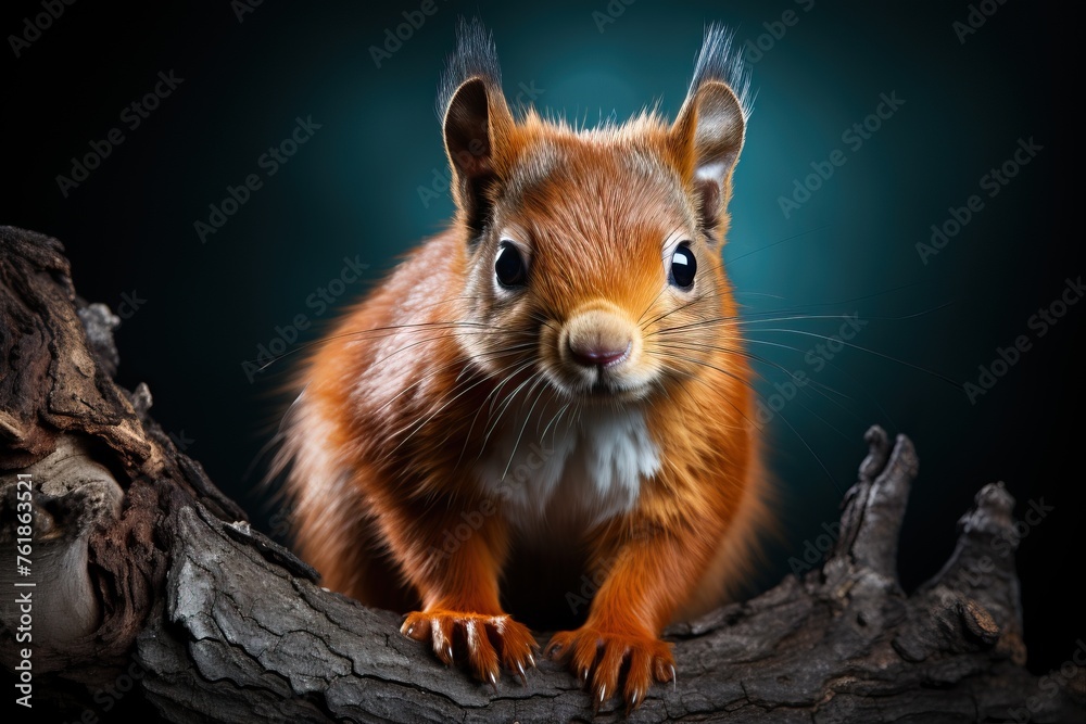 Beautiful squirrel on a dark background. Cute animal Beautiful squirrel on a dark background. Cute animal