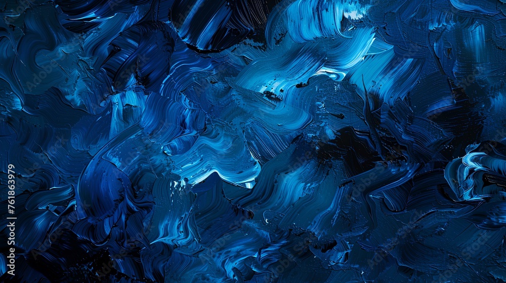Naklejka premium abstract texture bright blue color blending with pich black background. generative AI