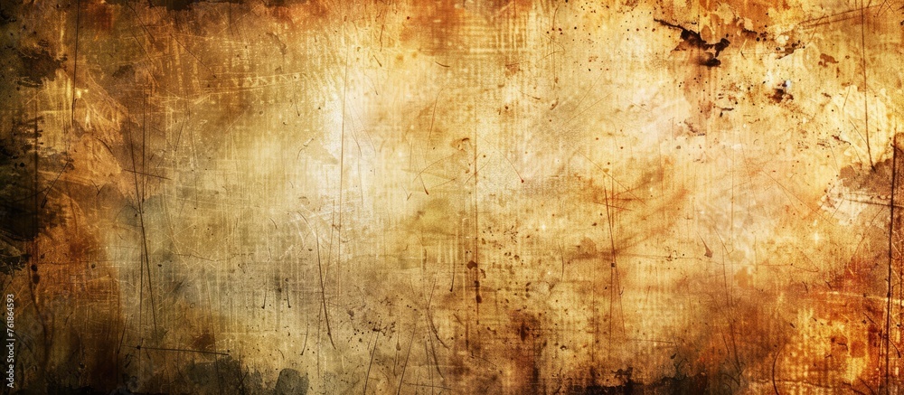 A closeup of weathered brown paper with amber stains, resembling a wood texture. The natural landscape of grass and patterns give it an artistic peach tint