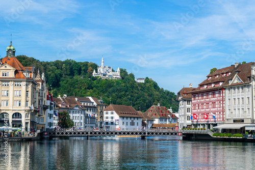 Traditional colors of Old Town Lucern along the Reuss River