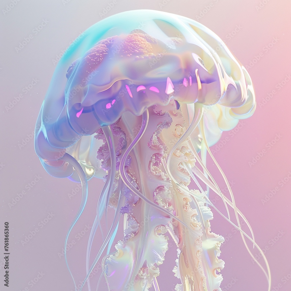 Fototapeta premium A close-up of a single squishy jellyfish its 3D cartoon form rendered in soft pastel gradients