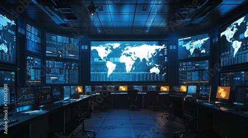 A digital control room with screens displaying real-time logistics data