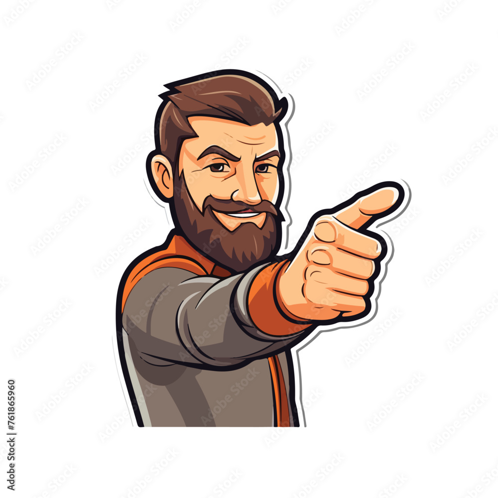 Pointing Fellow sticker. Vector illustration of man