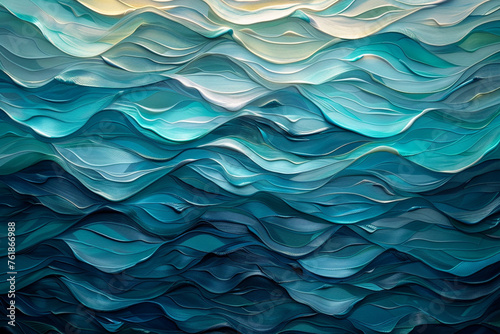 A backdrop of diffused, glowing lights in a pattern that mimics the gentle waves of the ocean, in serene shades of turquoise, seafoam green, and deep blue.