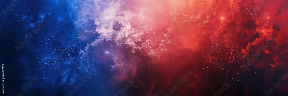 abstract patriotic explosion of red and blue fireworks in night sky