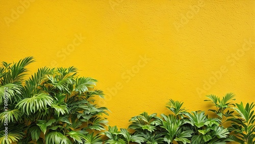yellow wall background with several plants underneath