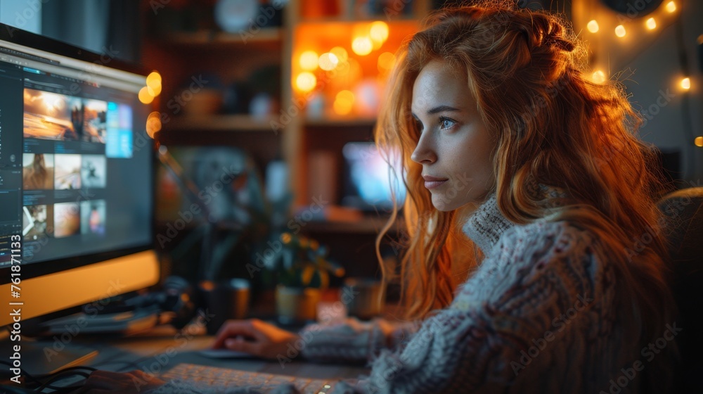 Fototapeta premium Capturing individuals immersed in their home office environments, portraying the fusion of comfort and productivity in remote work settings. 