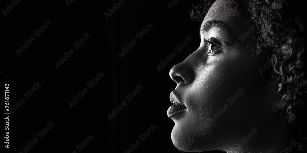 Profile of a Young African American Woman in Monochrome