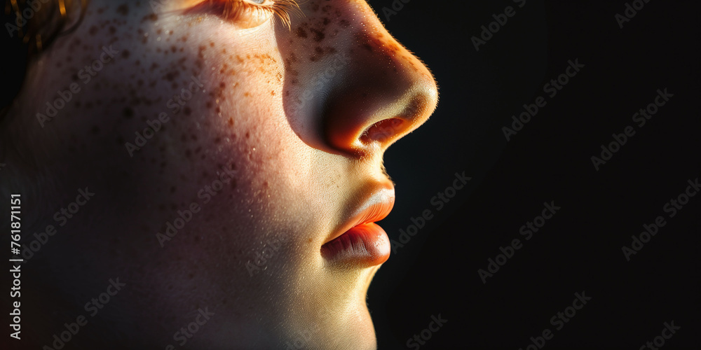 Side Profile of a Youthful Face Bathed in Sunlight